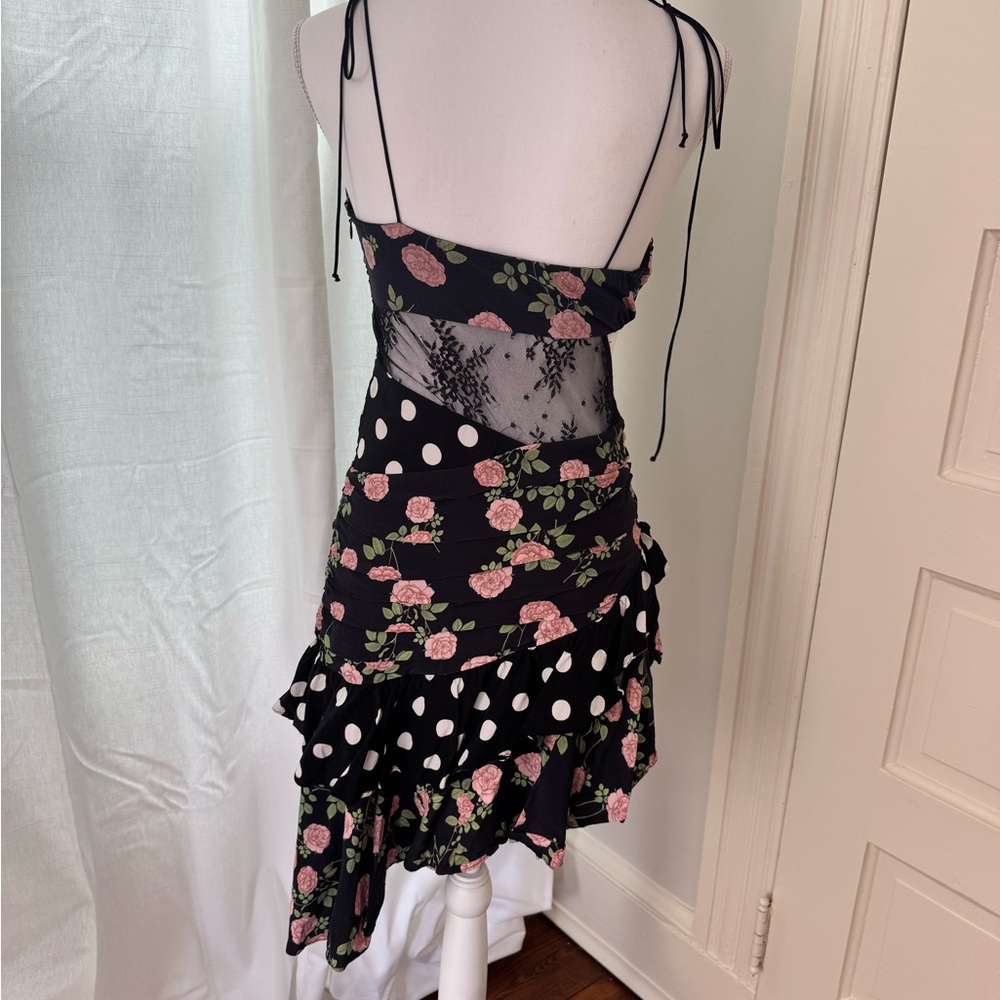 For Love And Lemons Pink and White Asymmetrical Ruffled Cocktail Dress - Picture 3 of 5